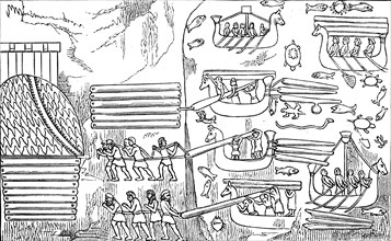 Assyrian warriors, naval operations, Assyria, Assyrian Empire, ca 800 BC, Illustration from 1890,