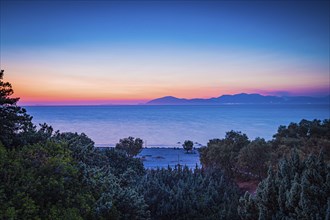 Beach on the island of Kos near the town of Mastichari in summer at sunset, Mastichari, Kos,