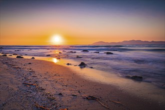 Beach on the island of Kos near the town of Mastichari in summer at sunset, Mastichari, Kos,