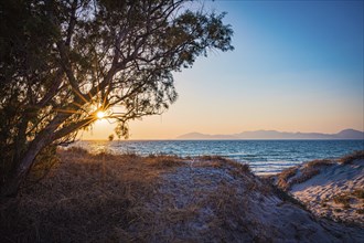 Beach on the island of Kos near the town of Mastichari in summer at sunset, Mastichari, Kos,