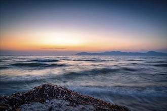 Beach on the island of Kos near the town of Mastichari in summer at sunset, Mastichari, Kos,