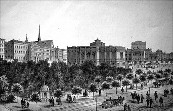 View of the area around Augustusplatz in Leipzig, Germany, in 1890, historical, digital