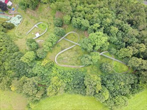 Aerial view of the Bodenwerder toboggan run, a summer toboggan run in the Weserbergland region.