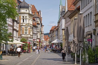 Town centre of Hameln, Bäckerstrasse, with cobblestones and historic half-timbered houses. Hameln,