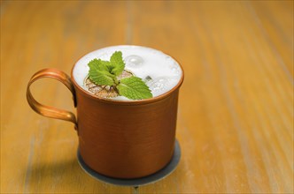 Delicious Moscow Mule drink copper cup close-up