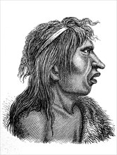 Indians, here a man from Tierra del Fuego, South America, Illustration from 1880, Historical,