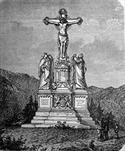 The large crucifixion group in Oberammergau, Bavaria, Germany, around 1885, historical, digital