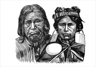 Man and woman from the Araucanian tribe, Indian tribe in the south of Chile, Araucania, Historical,