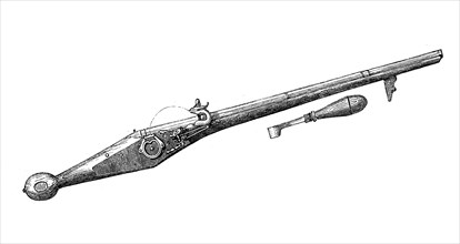 Hook rifle or arquebus, muzzle loading rifle of the 15th and 16th century, with wheellock,