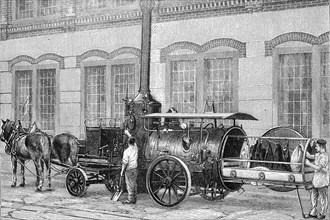 Mobile disinfection unit on a horse-drawn carriage, used after the outbreak of cholera in Hamburg,