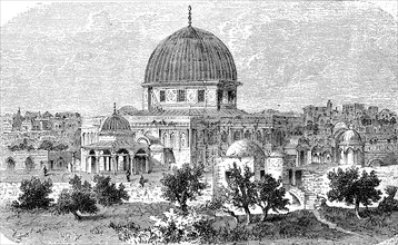 Omar Mosque, Dome of the Rock, in Jerusalem, Israel, after a view from 1860, Historical, digital