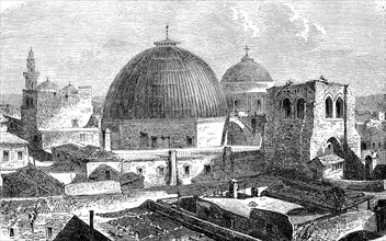 The Church of the Holy Sepulchre in Jerusalem, Israel, after a view from 1860, Historical, digital