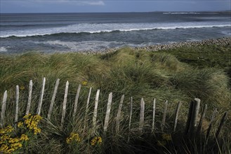 Waves and wind on a gusty day along the Wild Atlantic Way. Strandhill, County Sligo, Ireland,