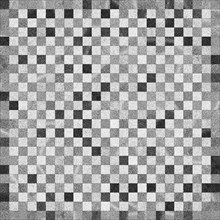 Monochromatic checkered pattern with a pixelated, abstract design that creates an optical illusion