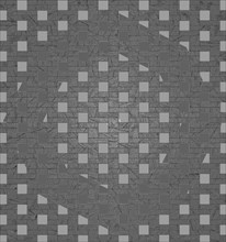 Gray monochrome pattern with repeating square tiles creating an abstract mosaic texture