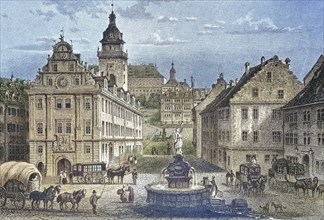 Historical view, 19th century, of the city of Gotha, Thuringia, Germany, digitally restored