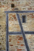 Upper town wall, brick wall with wooden beams, Isny, Baden-Württemberg, Germany, Europe