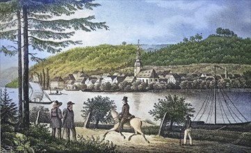 Historical view, 19th century, of the town of Bad Schandau an der Elbe, Sachen, Germany, digitally