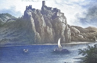 Historical view, 19th century, of Schreckenstein Castle, formerly Bohemia, Germany, today Strekov