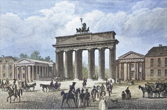 Historical view, 19th century, of the city of Berlin and the Brandenburg Tor, Germany, digitally