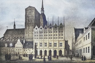 Historical view, 19th century, of the city of Stralsund, Mecklenburg-Vorpommern, Germany, digitally