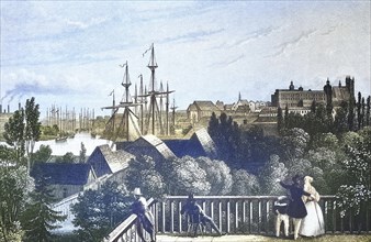 Historical view, 19th century, of the city of Szczecin, Germany, today Szczecin, Poland, digitally