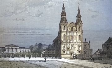 Historical view, 19th century, of the city of Poznan, Cathedral, formerly Prussia, Germany, today