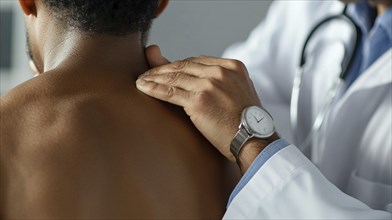 Doctor examining the back of a patient, focusing on a healthcare professional touch, AI generated