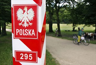 Bad Muskau, 26.07.2009, Border to Poland, Boundary stone in the Polish part of the Fürst-Pueckler,