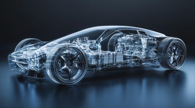 Modern future car prototype running on clean energy with futuristic transparent design, AI