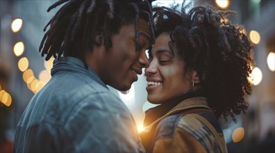 Portrait of a man and a woman hugging each other. Diverse interracial relationship, young couple,