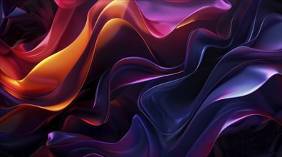 Abstract background of wave of light and dark blue with orange and red streaks, AI generated