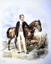 Ferdinand Bonaventura Kinsky (1834, 1904) as a boy with a horse, Historical, digitally restored