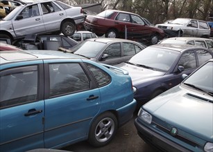 Berlin, 09.0420.09, Vehicles for scrapping at a scrap yard of a car recycler, Berlin, Germany,