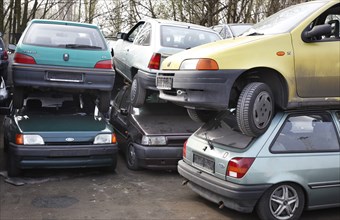 Berlin, 09.0420.09, Vehicles for scrapping at a scrap yard of a car recycler, Berlin, Germany,