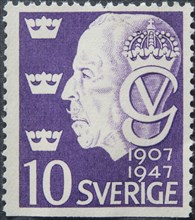 King Gustaf V, 1858-1950, king of Sweden, portrait on a Swedish postage stamp