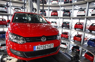 Wolfsburg, 10.03.2010, A Volkswagen Golf VI in the Autoturm of the Autostadt, Wolfsburg, Germany,