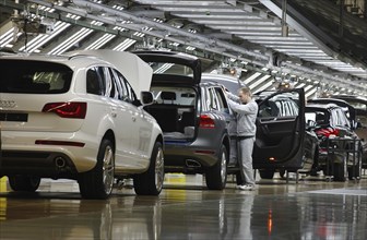 Bratislava, 05.10.2010, VW Touareg sport-utility vehicles and Audi Q7 vehicles seen at the assembly