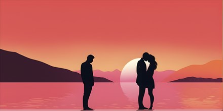 Abstract minimalist love themed wallpaper illustration, AI generated