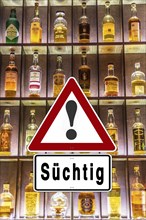 Symbolic image, warning sign for alcohol addiction, danger of addiction, alcohol abuse, health