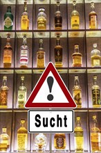 Symbolic image, warning sign for alcohol addiction, danger of addiction, alcohol abuse, health