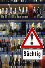 Symbolic image, warning sign for alcohol addiction, danger of addiction, alcohol abuse, health