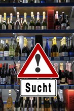 Symbolic image, warning sign for alcohol addiction, danger of addiction, alcohol abuse, health