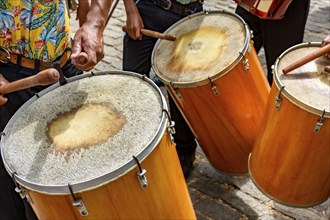 Drummers performing during a typical street party in Brazil, Belo Horizonte, Minas Gerais, Brazil,