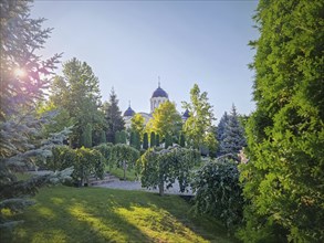 Curchi Monastery outdoor view. Christian Orthodox style church traditional for eastern Europe