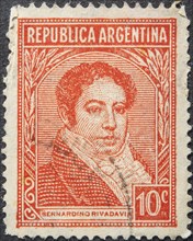 Bernardino Rivadavia (1780, 1845) was the first president of Argentina. Portrait on Argentine