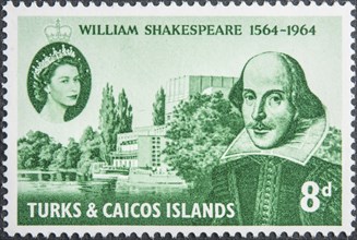 William Shakespeare (1564 1616), English playwright, poet and actor. Portrait on postage stamp from