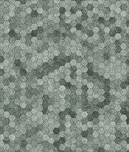 Hexagonal tiles in shades of gray and green forming a seamless geometric camouflage pattern