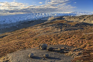 View of the Greenland ice sheet, sunny, Kangerlussuaq, Greenland, North America