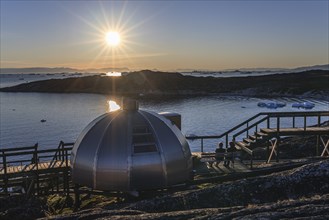 Igloos, Igloo Hotel, Hotel Arctic in Midnight Sun, Ilulissat, Disko Bay, West Greenland, Greenland,